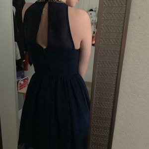 Navy blue mini halter top rhinestone dress